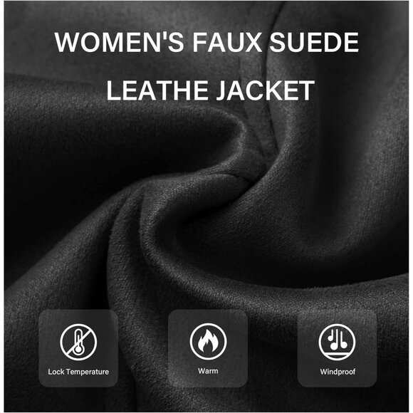 ⚡Women's Black Faux Leather Jacket Moto Biker Lined Coat Removable Fur Collar - Picture 5 of 5